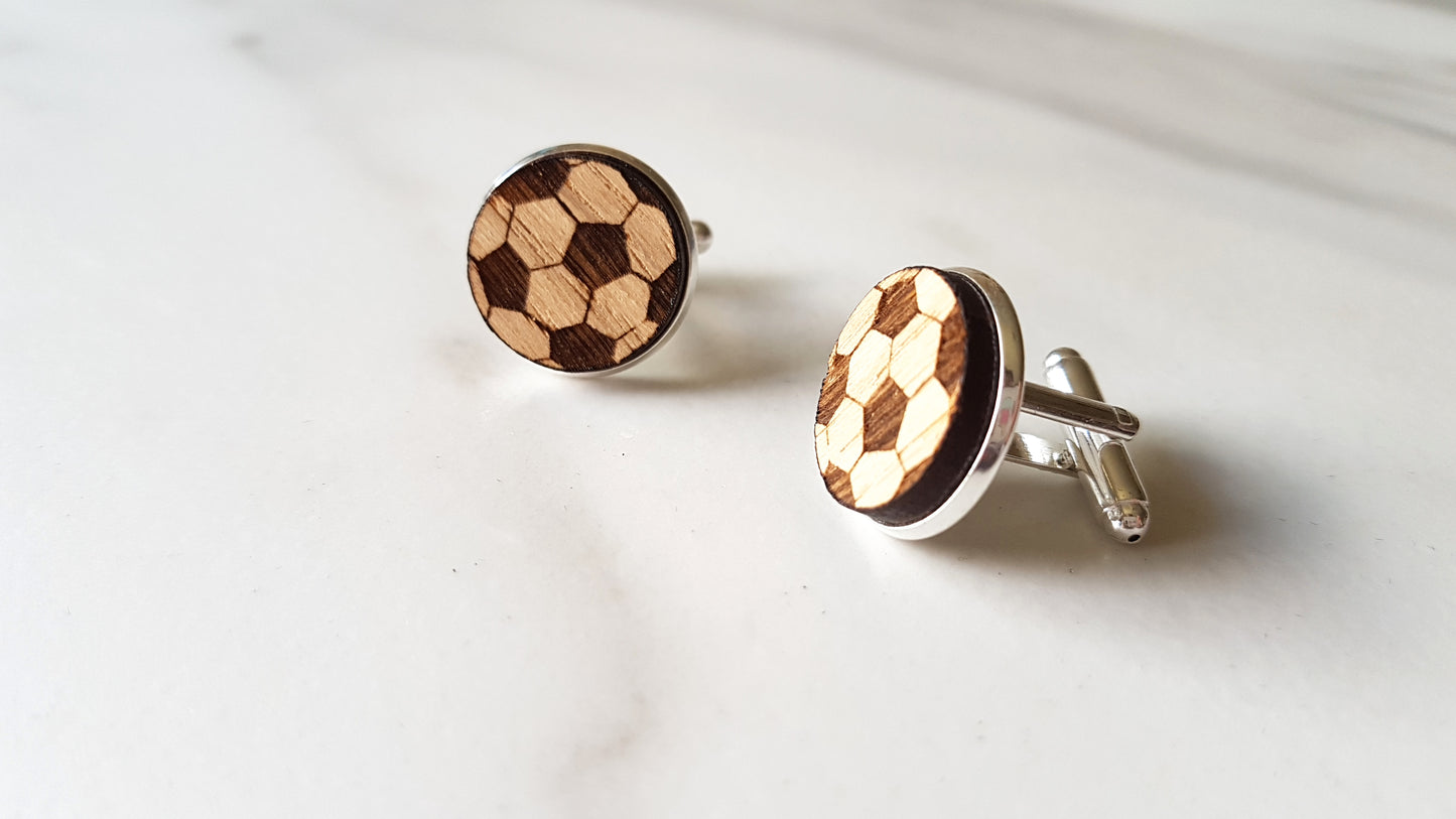 Football Engraved Oak Cufflinks