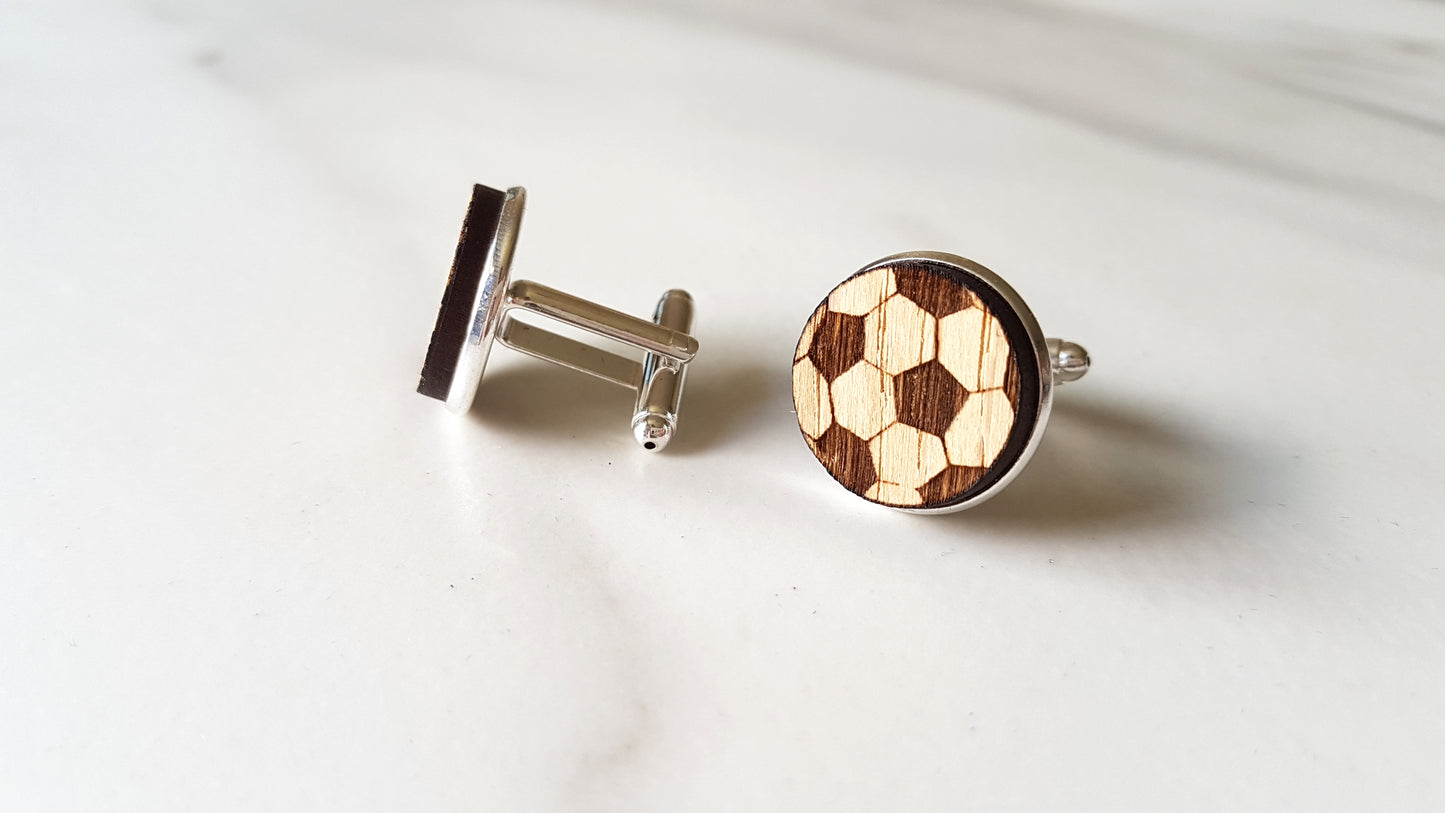 Football Engraved Oak Cufflinks