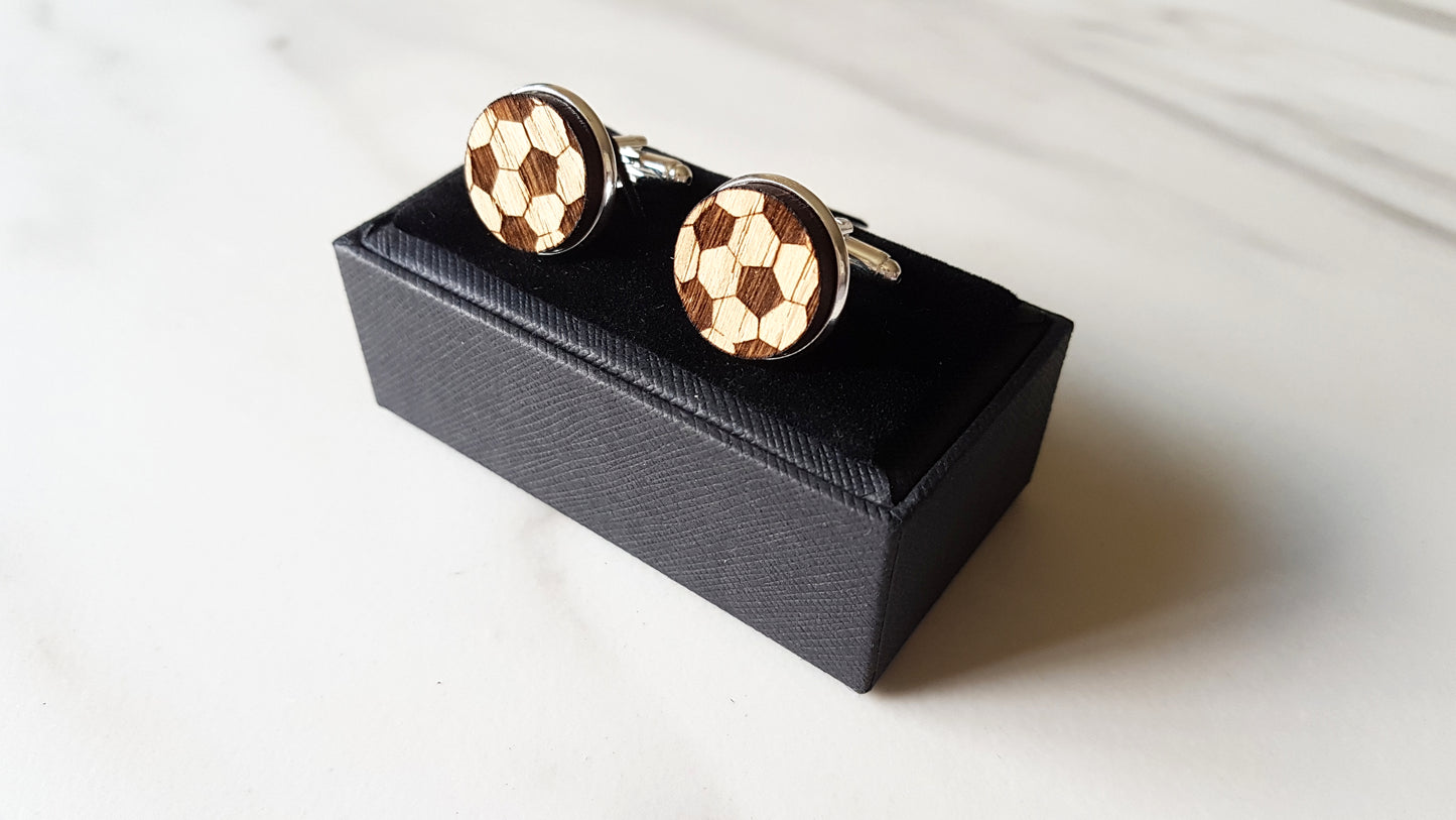 Football Engraved Oak Cufflinks