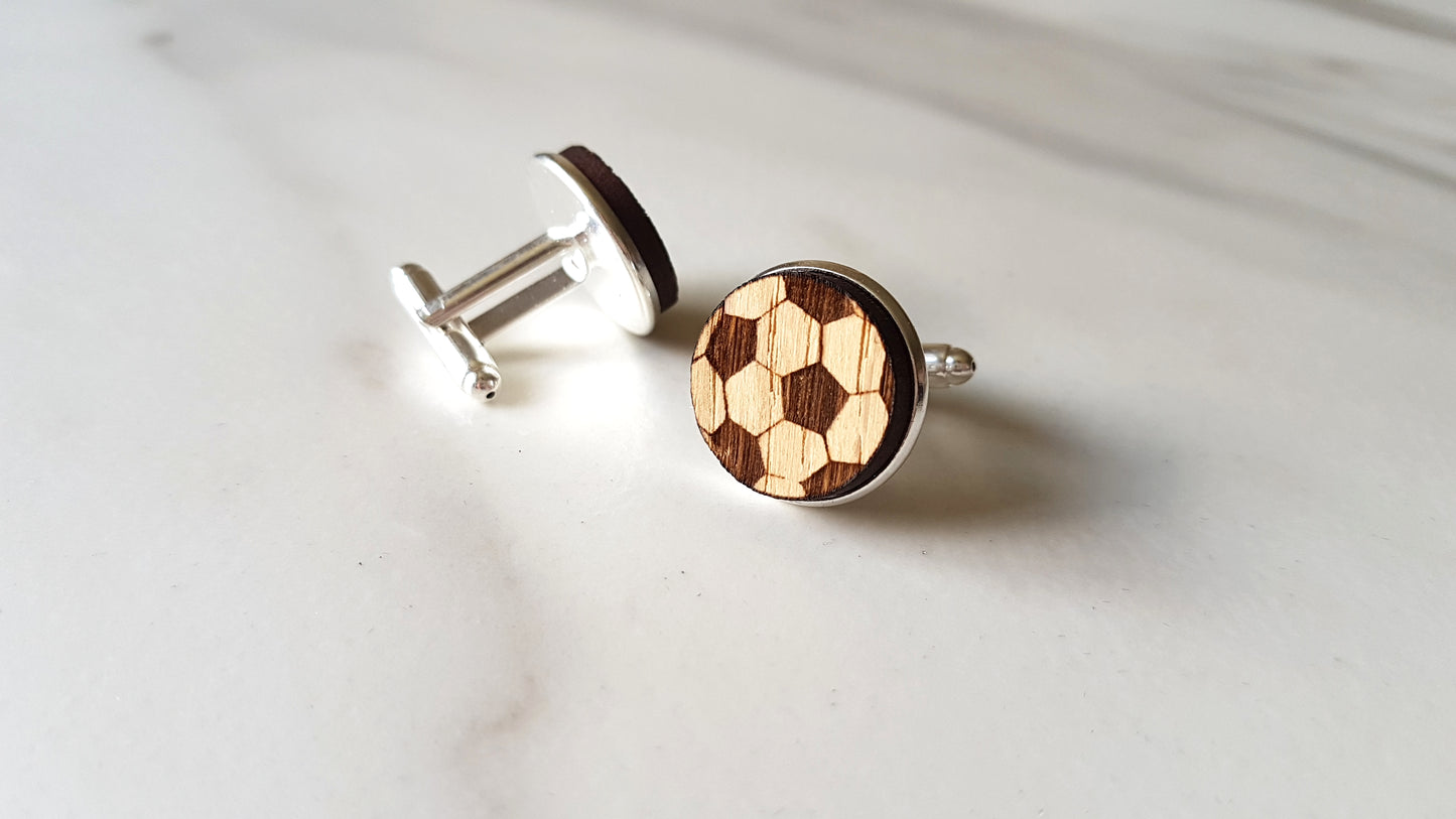 Football Engraved Oak Cufflinks