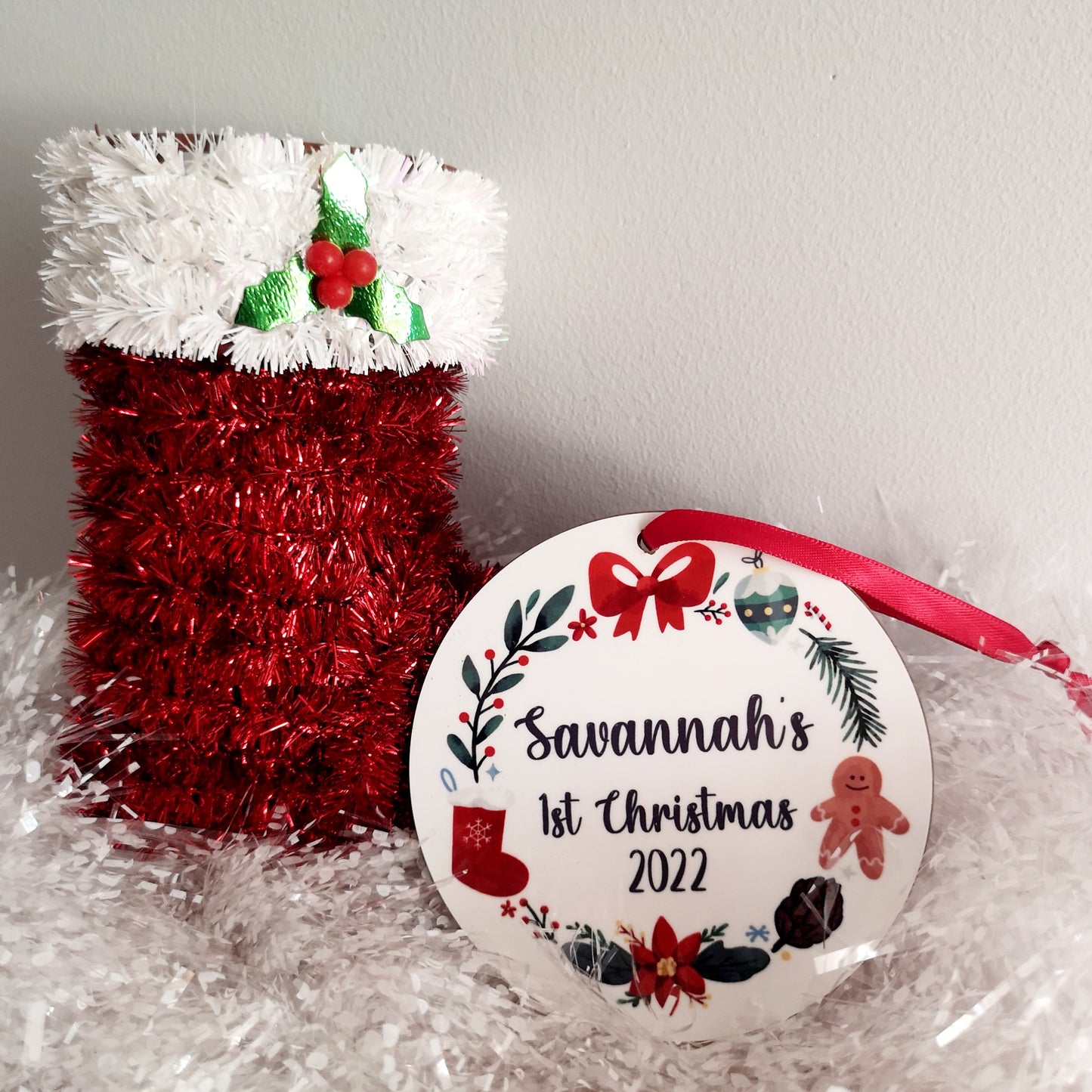 First Christmas Wreath Personalised Bauble