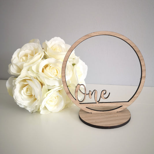 Oak Circular Wedding Table Numbers