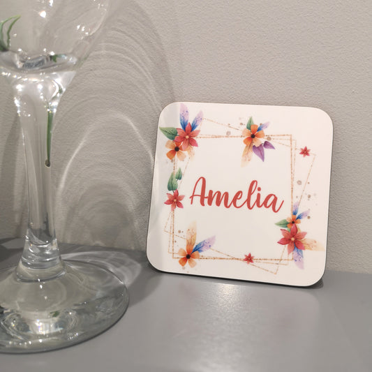 Geometric Floral Design Coaster