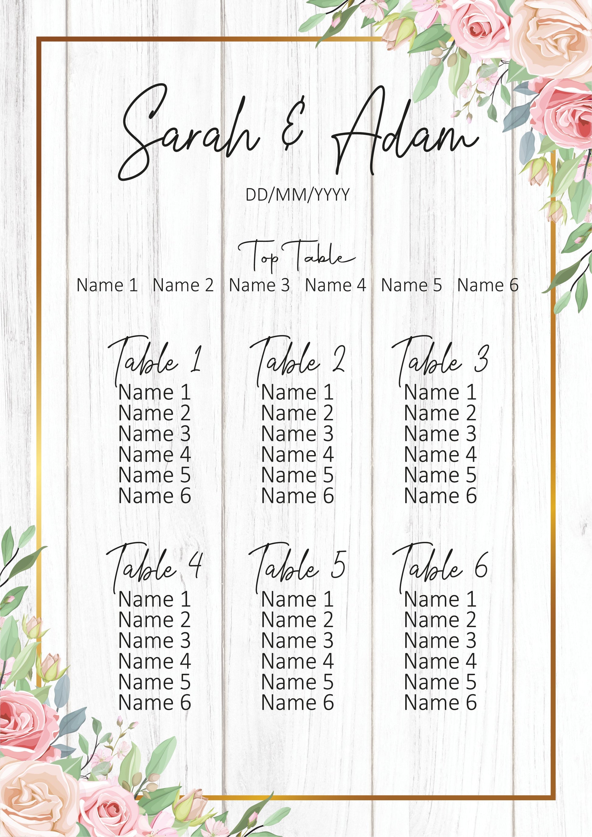 Wedding Seating Plan - Metal Panel - Made For You Gifts