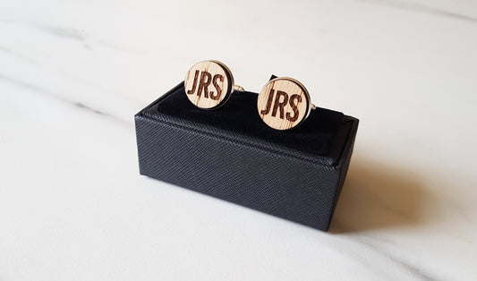 Engraved Initials Oak Cufflinks