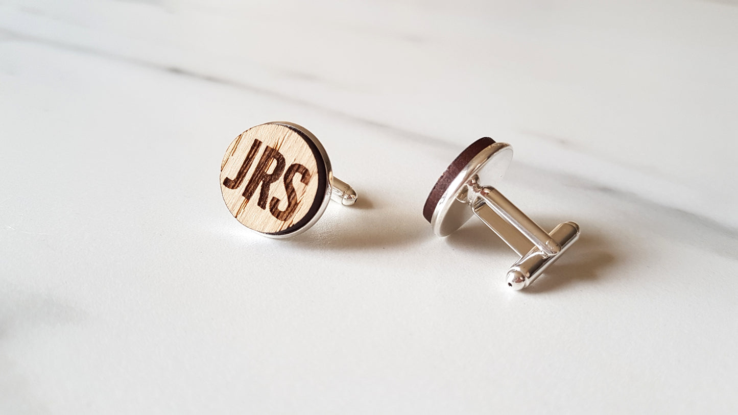 Engraved Initials Oak Cufflinks