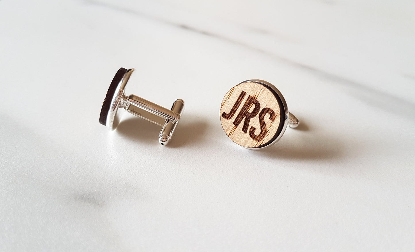 Engraved Initials Oak Cufflinks