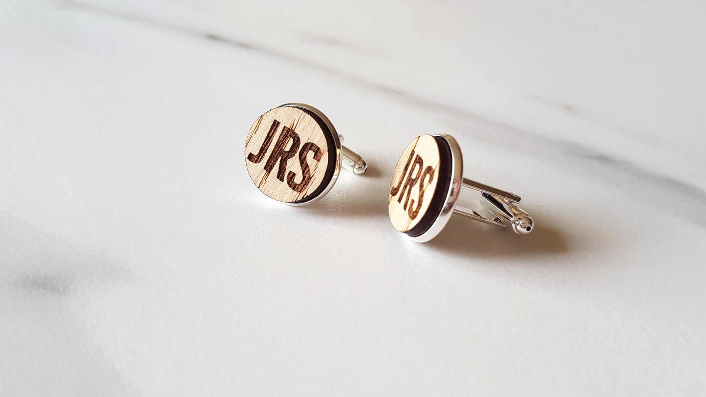 Engraved Initials Oak Cufflinks