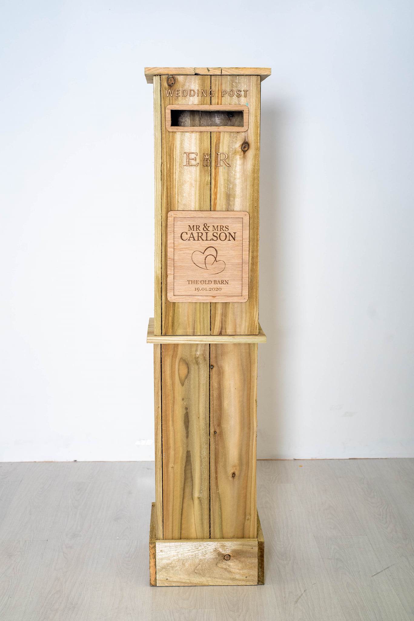 Rustic Solid Wooden Wedding Post Box - Personalised Engraved Plaque Available