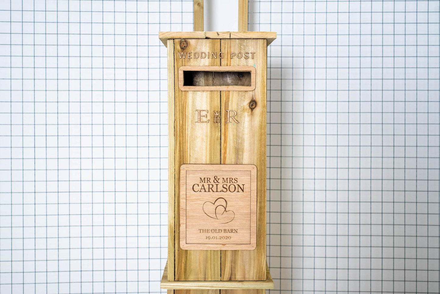 Rustic Solid Wooden Wedding Post Box - Personalised Engraved Plaque Available