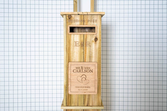 Rustic Solid Wooden Wedding Post Box - Personalised Engraved Plaque Available