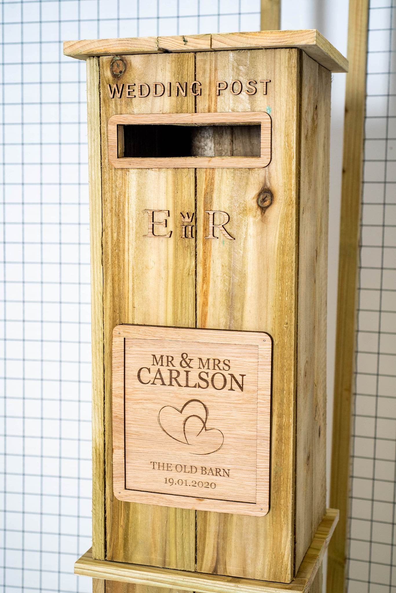 Rustic Solid Wooden Wedding Post Box - Personalised Engraved Plaque Available