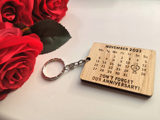 Personalised Anniversary Calendar Keyring or Fridge Magnet