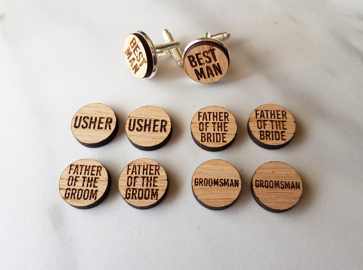 Engraved Oak Wedding Cufflinks