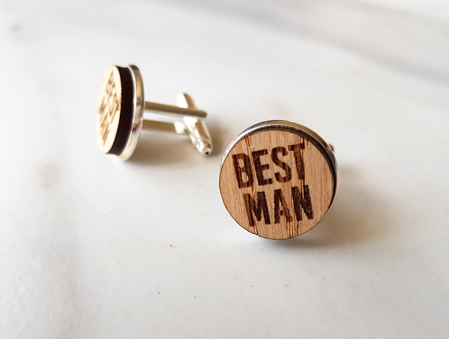 Engraved Oak Wedding Cufflinks