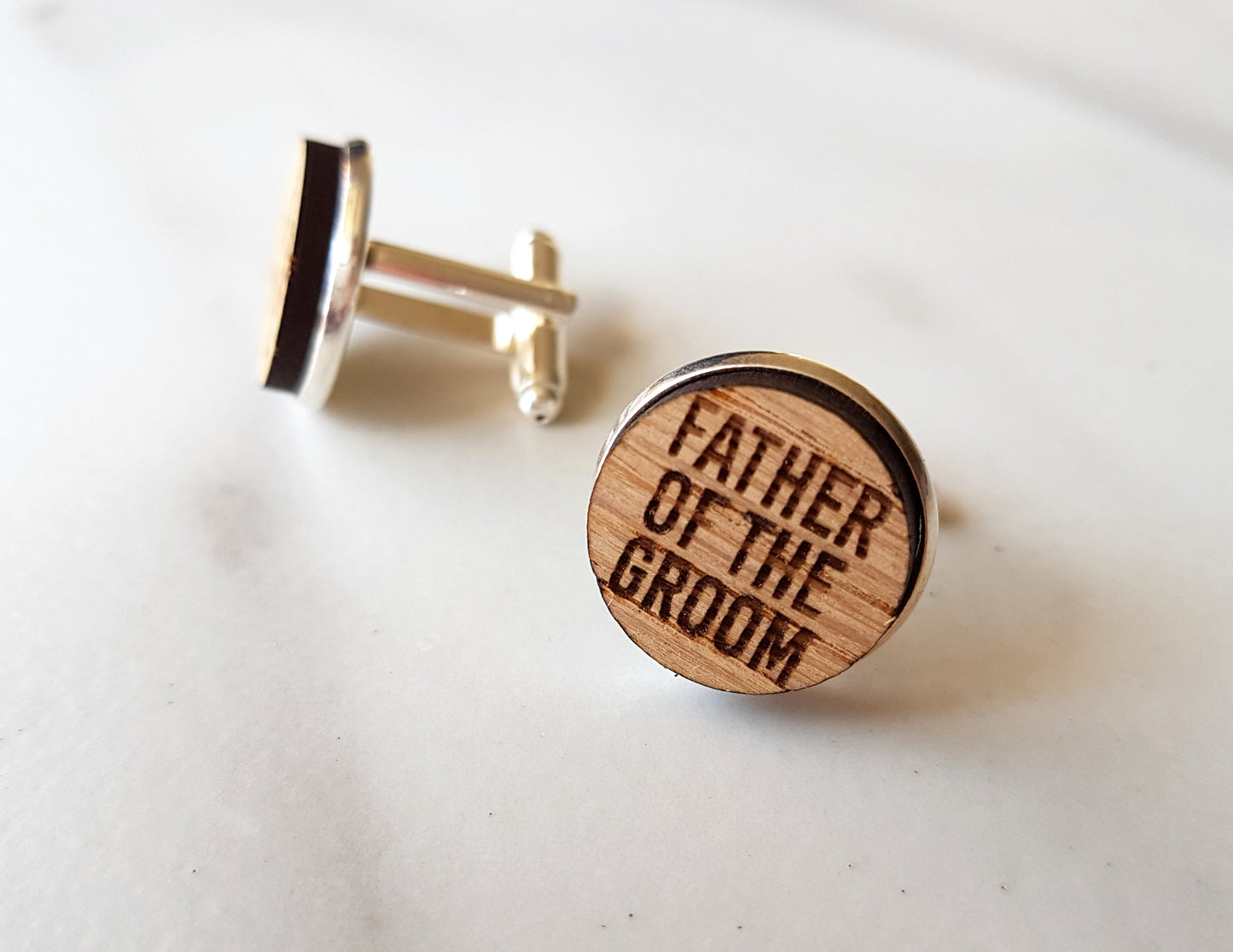 Engraved Oak Wedding Cufflinks