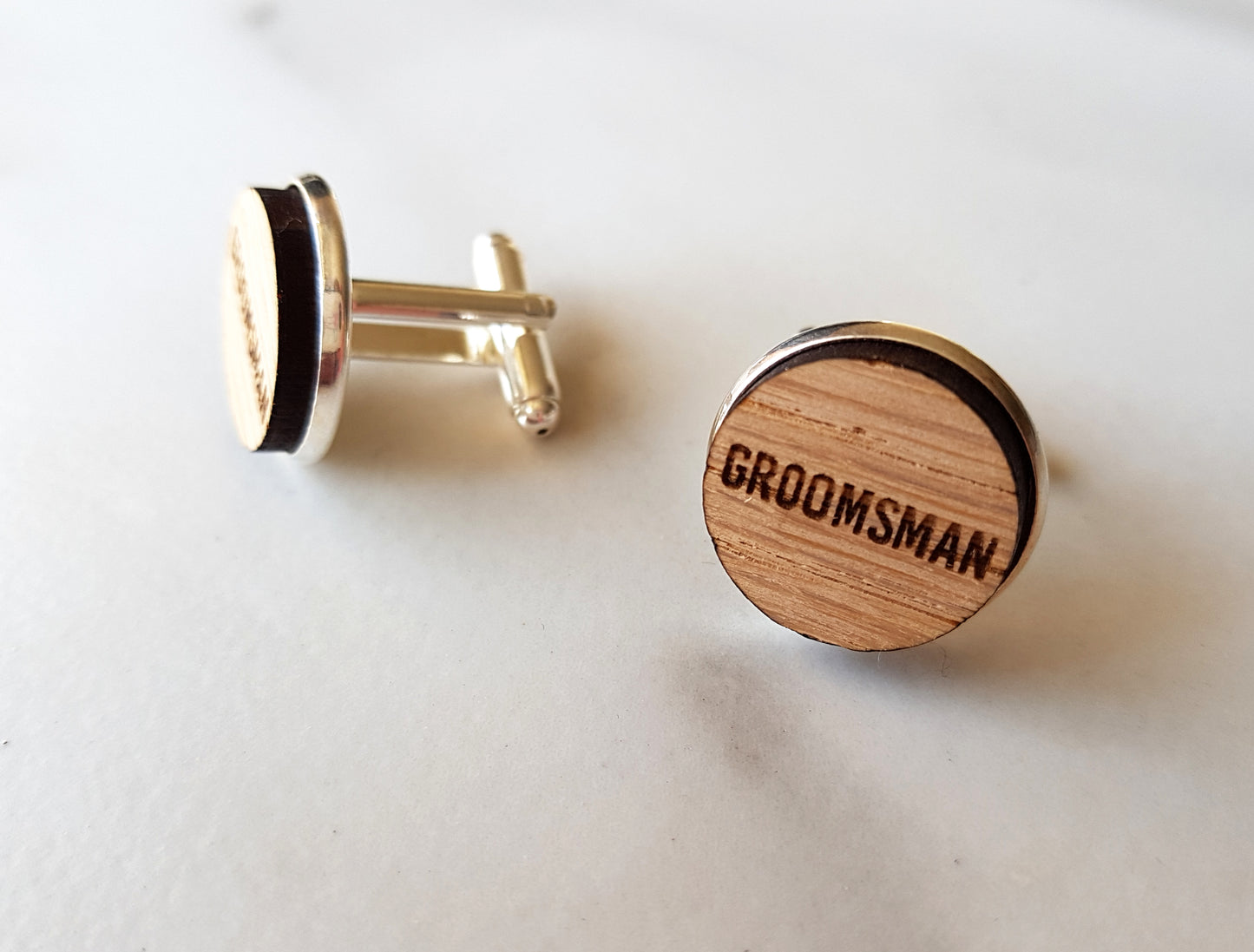 Engraved Oak Wedding Cufflinks