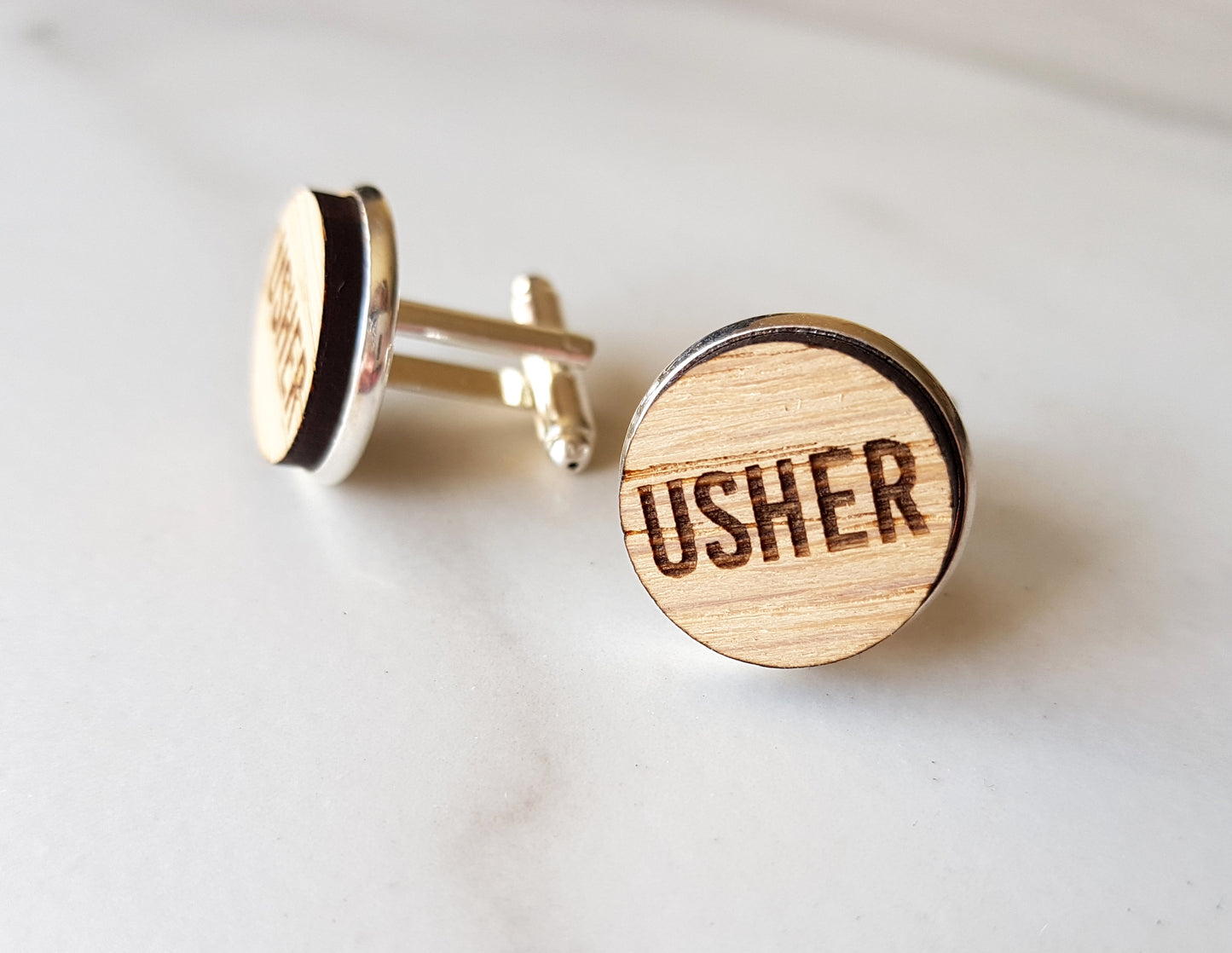 Engraved Oak Wedding Cufflinks