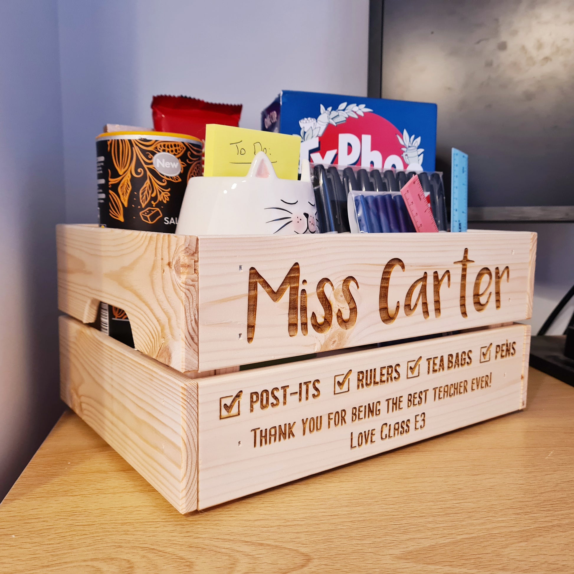 Personalised Teacher's Desk Tidy Crate - Made For You Gifts