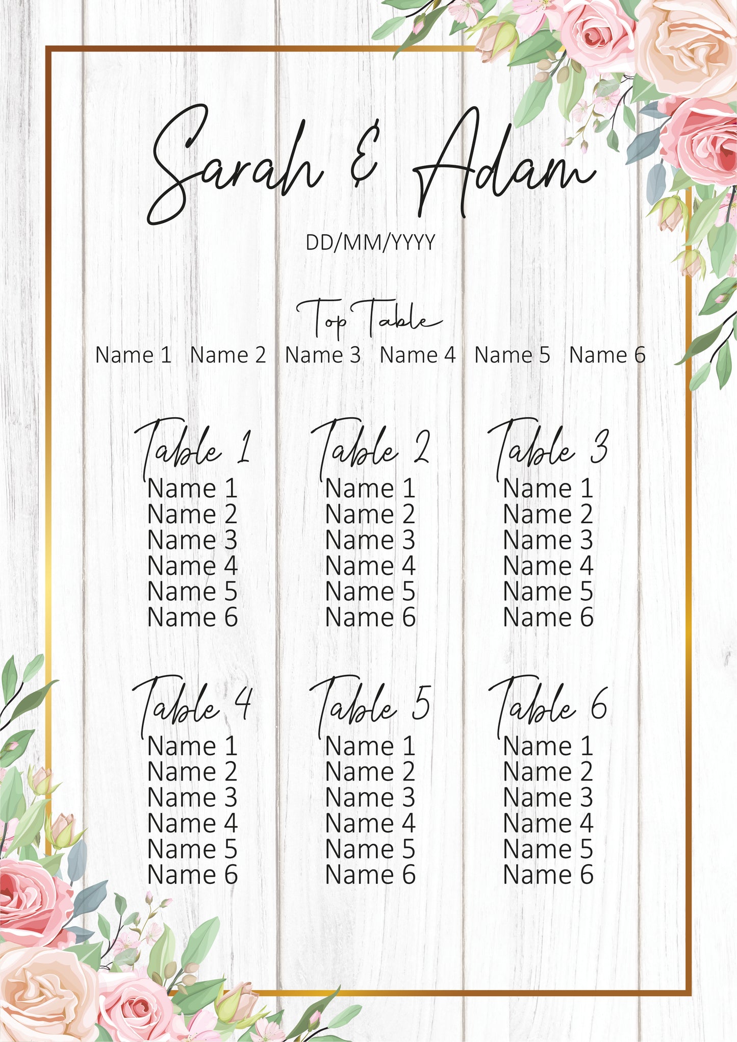 Wedding Seating Plan - Metal Panel - Made For You Gifts